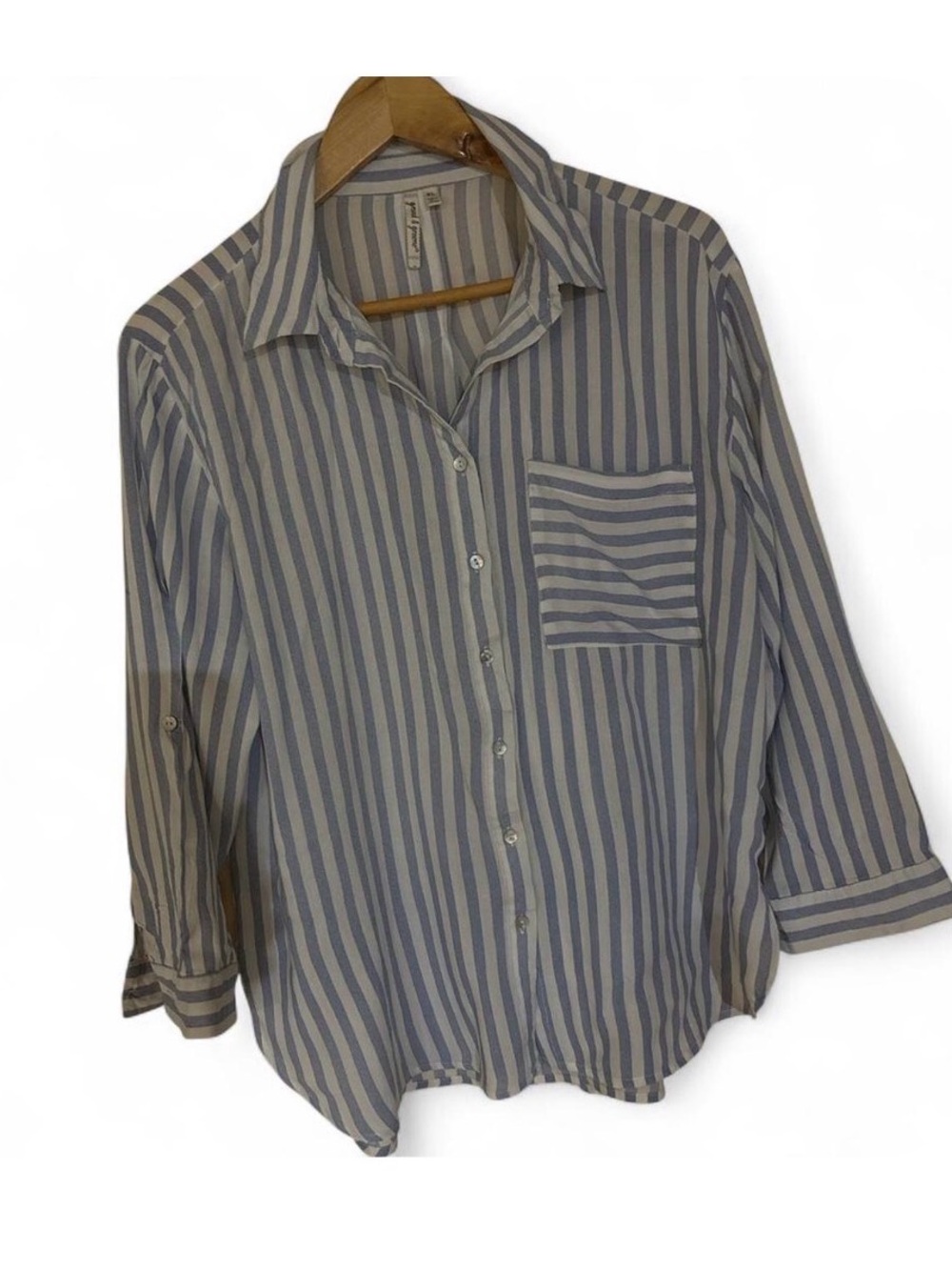 Striped Button-Front Blouse in Blue and White
